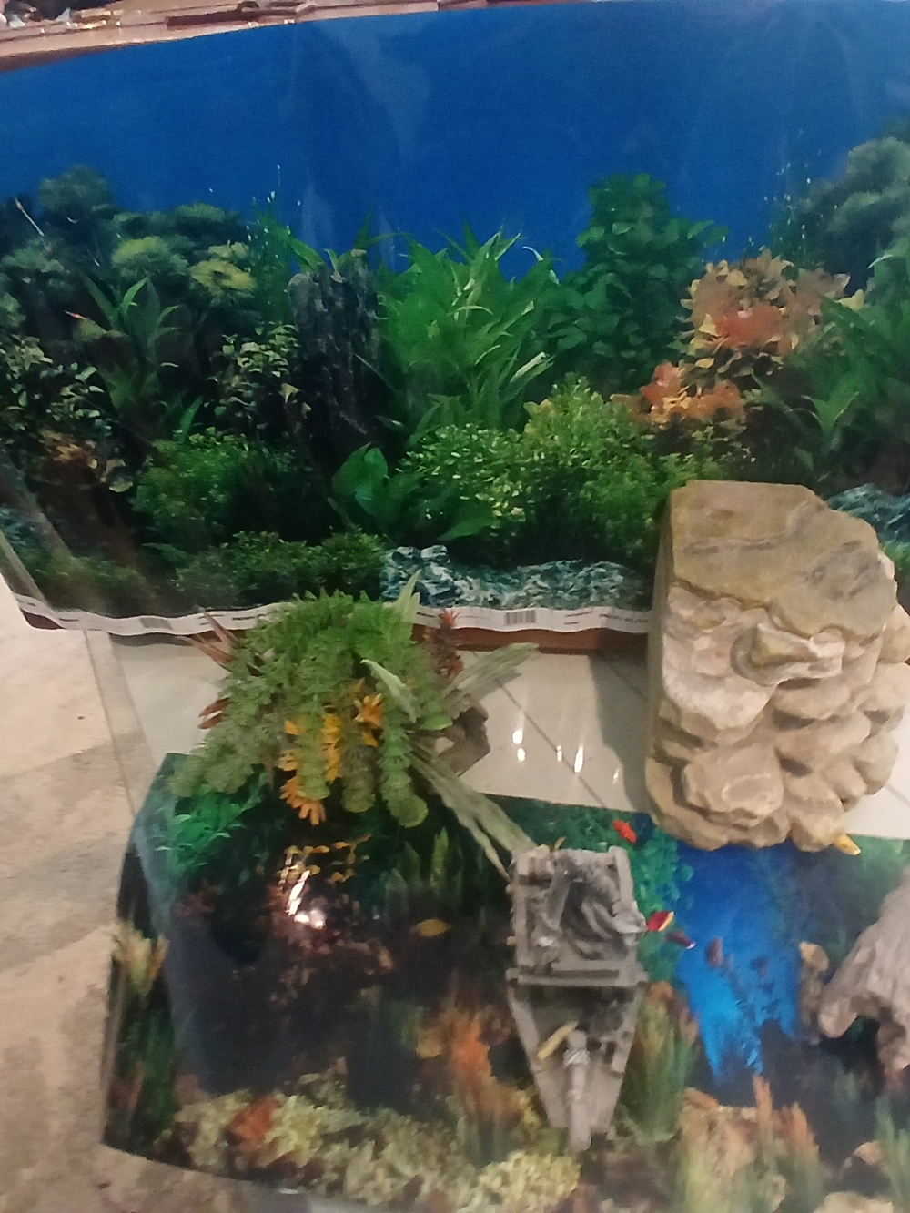 Aquarium Decorative Rock and Plant Ornament - Green and Tan